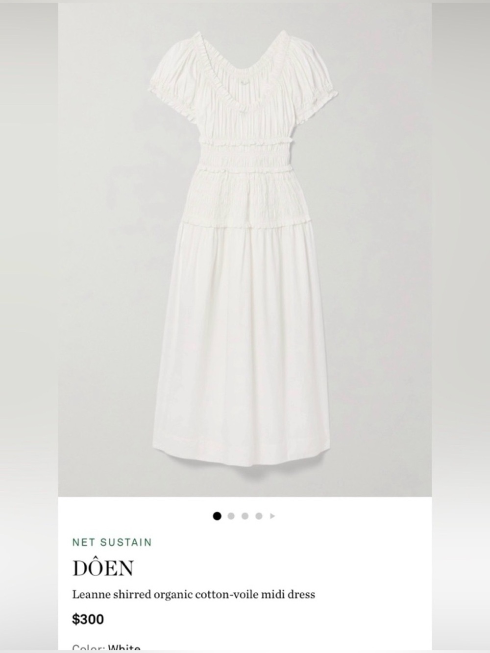 Doen Leanne Shirred Organic Cotton-Voile Midi Dress in White
